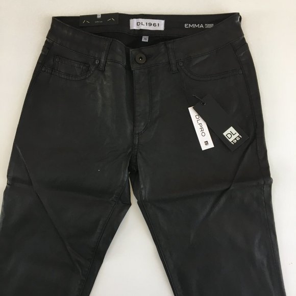 DL1961 Emma Power Legging Black Waxed Jeans 29 - Picture 2 of 11